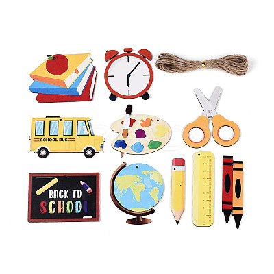 20Pcs Back to School UV Single Face Printed Wood School Supplies Pendant Decorations WOOD-N020-03-1