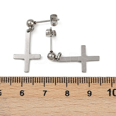 Christian Upside Down Cross 201 Stainless Steel Dangle Stud Earrings EJEW-P314-01A-P-1