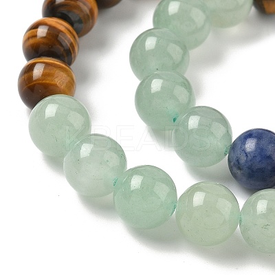 Chakra Natural Red Jasper & Yellow Jade & Green Aventurine & Tiger Eye & Sodalite & Amethyst Beads Strands X-G-NH0002-E02-10mm-1