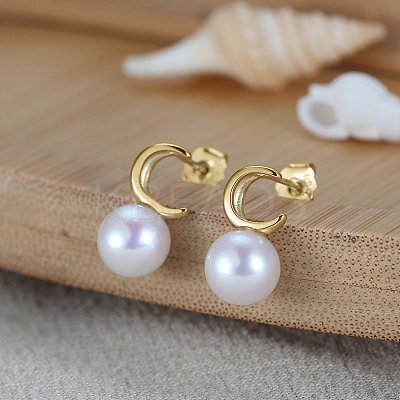 Natural Pearl Ear Studs for Women EJEW-P231-11G-1