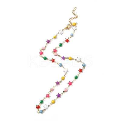 Enamel Star & Heart Link Chain Necklace NJEW-H169-02G-1