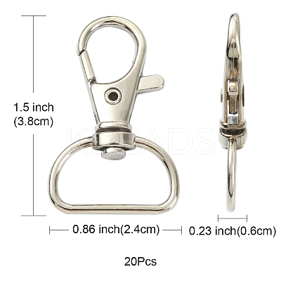20Pcs Iron Swivel D Rings Lobster Claw Clasps IFIN-FS0001-22-1
