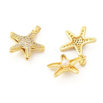 Starfish Brass Micro Pave Clear Cubic Zirconia Pendants KK-G533-27G-1