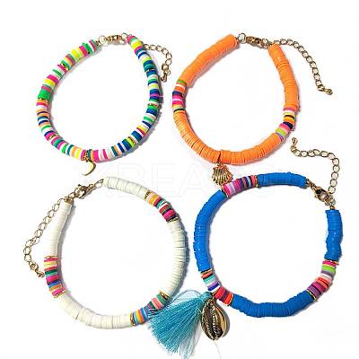 Starfish & Shell & Cross & Heart & Tassel Charm Anklets Set AJEW-SW00001-1