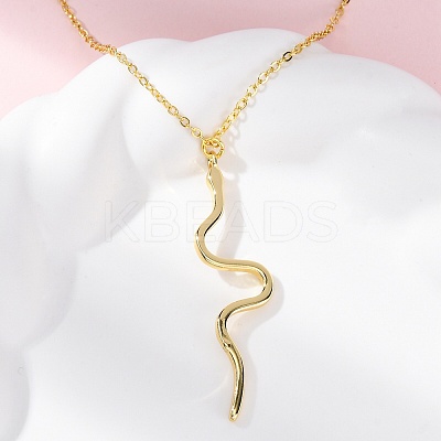 Brass Snake Pendant Cable Chain Necklaces for Women LS-NJEW-S438-01B-G-1
