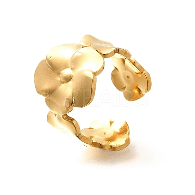 Flower 201 Stainless Steel Open Cuff Ring for Women LS-RJEW-A053-02A-G-1
