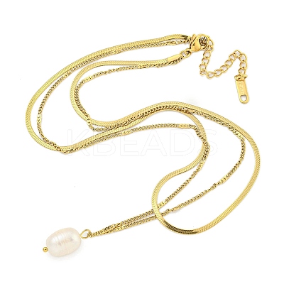 Ion Plating(IP) 304 Stainless Steel Double Layer Necklaces NJEW-S426-05G-1