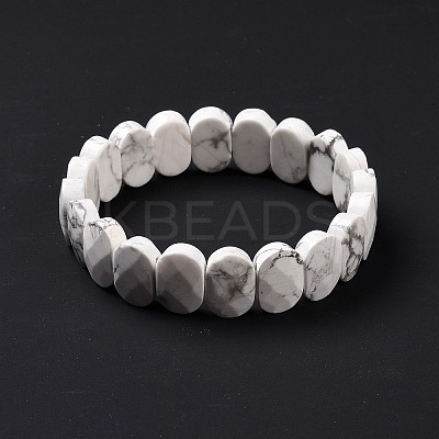 Natural Howlite Oval Beaded Stretch Bracelet G-E010-01Z-1