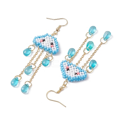 Cloud & Teardrop 304 Stainless Steel Dangle Earrings EJEW-MZ00387-1