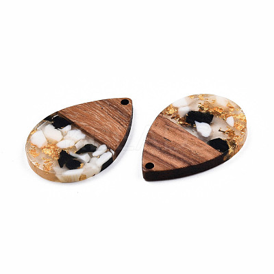 Transparent Resin & Walnut Wood Pendants RESI-N025-028-A01-1