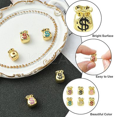 6Pcs 6 Colors Real 18K Gold Plated Brass Enamel Beads KK-CJ0002-68-1