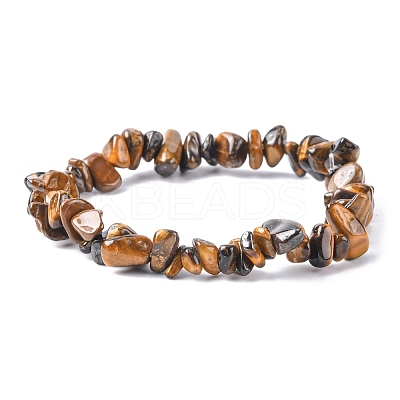 Natural Tiger Eye Chip Beads Stretch Bracelet for Women BJEW-AL00003-11-1