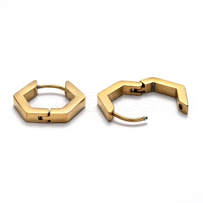 304 Stainless Steel Hexagon Huggie Hoop Earrings STAS-H156-03C-G-1