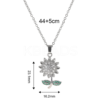 Brass Crystal Rhinestone Sunflower Pendant Necklaces JV9575-1