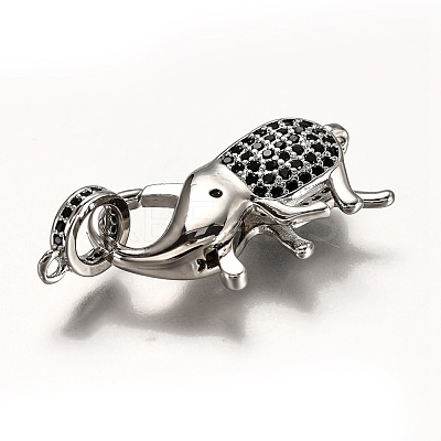 Brass Micro Pave Black Cubic Zirconia Lobster Claw Clasps ZIRC-I052-05P-1