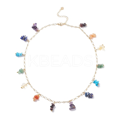 Synthetic & Natural Mixed Gemstone Chips Pendant Necklace NJEW-JN03855-1
