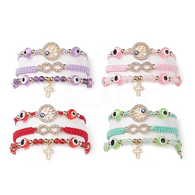 3Pcs 3 Style Resin Evil Eye Braided Bead Bracelets Set BJEW-JB08811-1