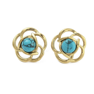 Ion Plating(IP) 304 Stainless Steel & Synthetic Turquoise Beaded Stud Earrings for Women EJEW-N054-36G-1