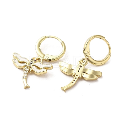 Dragonfly Real 18K Gold Plated Brass Dangle Leverback Earrings EJEW-L268-011G-02-1
