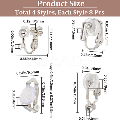 32Pcs 4 Style Brass Clip-on Earring Converters Findings KK-SP0001-28P-1