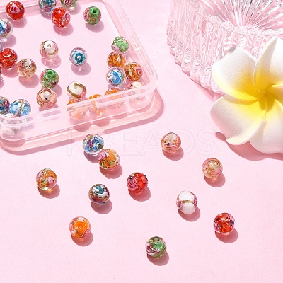 40Pcs 8 Colors Handmade Gold Sand Lampwork Beads LAMP-YW0001-22-1