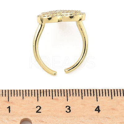 Heart Brass Micro Pave Cubic Zirconia Cuff Rings for Women RJEW-A069-12G-02-1