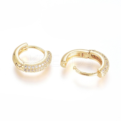 Brass Micro Pave Clear Cubic Zirconia Huggie Hoop Earrings EJEW-G275-02G-1