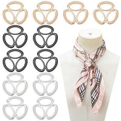 12Pcs 3 Colors Tri-Ring Alloy Brooch Scarf Clip Buckles AJEW-NB0006-57-1