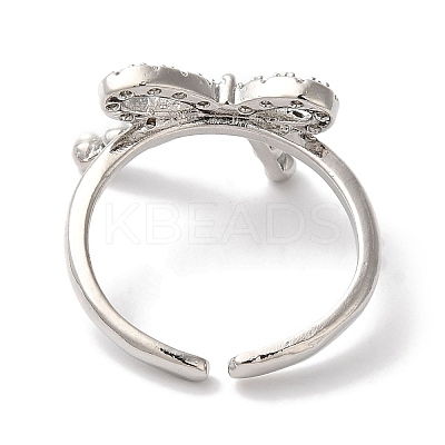 Bowknot Brass Micro Pave Clear Cubic Zirconia Open Cuff Rings for Women RJEW-C098-06P-1