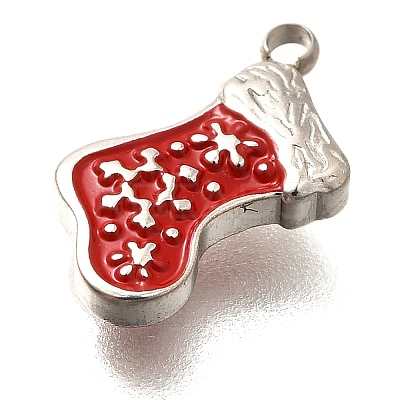 Christmas 304 Stainless Steel Red Enamel Charms STAS-L022-468P-1
