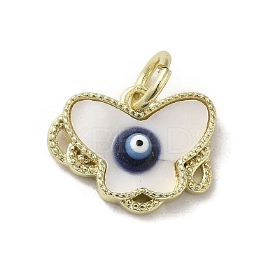 Evil Eye Enamel Shell Brass Butterfly Charms with Jump Rings KK-E092-27G-04-1