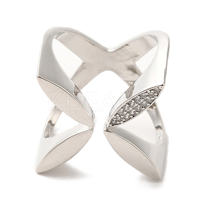 Brass Micro Pave Cubic Zirconia Open Cuff Rings RJEW-P098-21P-1