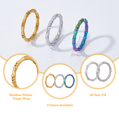 12Pcs 6 Style 304 Stainless Steel Bamboo Sticker Finger Ring for Women RJEW-DC0001-14-1
