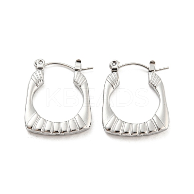Non-Tarnish Texture Rectangle 304 Stainless Steel Hoop Earrings for Women EJEW-C067-08P-1