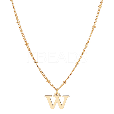 1Pc Brass Chain & 304 Stainless Steel Letter Pendant Necklaces NJEW-LP0001-35W-G-1