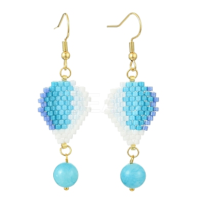 304 Stainless Steel with Glass Cylinder Seed Beads Hot Air Balloon Dangle Earrings EJEW-MZ00820-01-1