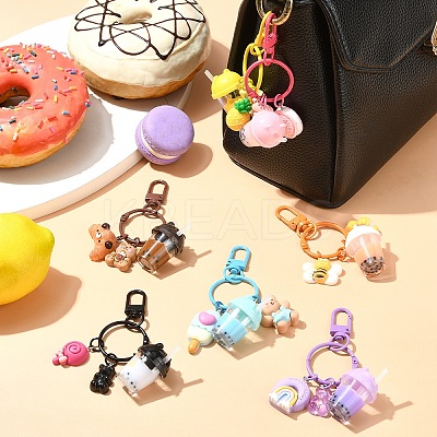 Milk Tea Cup Resin Pendant Decoration HJEW-YW00053-01-1