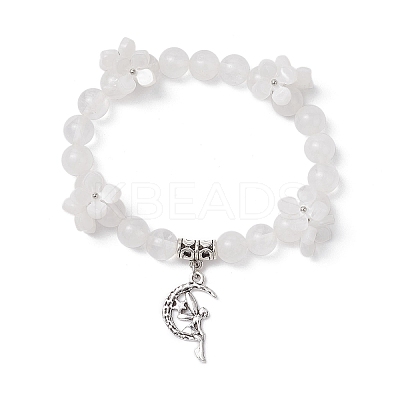 Natural Quartz Crystal Round Beaded Charm Bracelets BJEW-TA00615-02-1