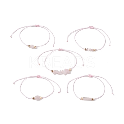 5Pcs 5 Styles Natural Rose Quartz Braided Bead Bracelets BJEW-JB11681-03-1