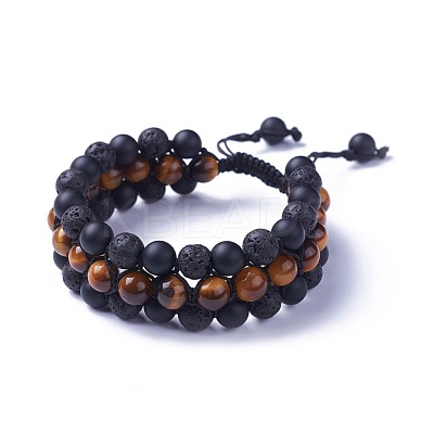 Adjustable Natural Tiger Eye Braided Bead Bracelets BJEW-I273-E04-1