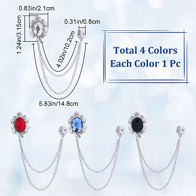 4Pcs 4 Colors Glass Oval Hanging Chain Brooches JEWB-GF0001-37-1