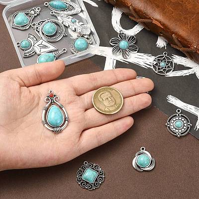15Pcs 15 Styles Synthetic Turquoise Pendants FIND-CJ0004-26-1