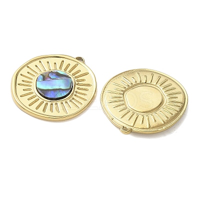 Flat Round 304 Stainless Steel Natural Paua Shell/White Shell Pendants Ion Plating(IP) STAS-U037-10G-01-1