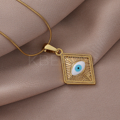 French Vintage 304 Stainless Steel Enamel Rhombus with White Evil Eye Pendant Necklaces HC0202-1