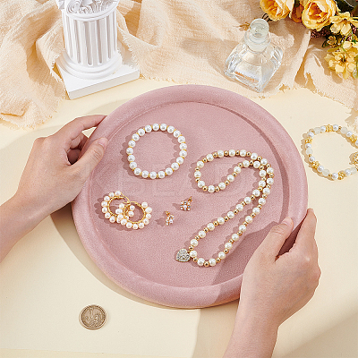 Round Wood Covered with Velvet Jewelry Display Trays for Earrings Rings Necklaces Bracelets ODIS-WH0043-178A-01-1