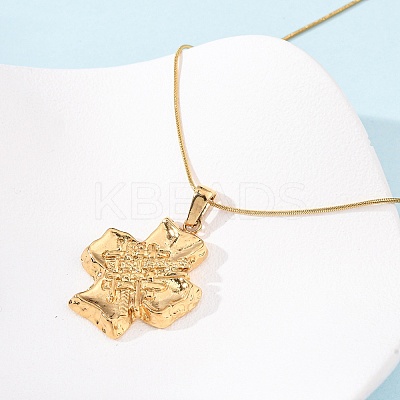 304 Stainless Steel Textured Cross Pendant Snake Chain Necklaces for Women NJEW-F354-04G-1