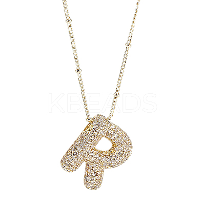 1Pc Brass Micro Pave Cubic Zirconia Letter Pendant Necklaces NJEW-LP0001-43R-G-1