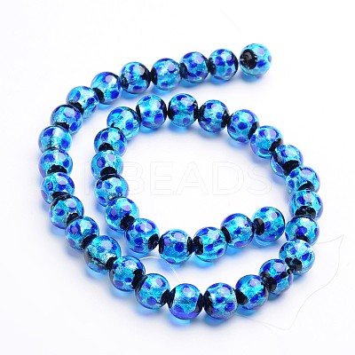 Glow in the Dark Luminous Style Handmade Silver Foil Glass Round Beads FOIL-I006-12mm-02-1
