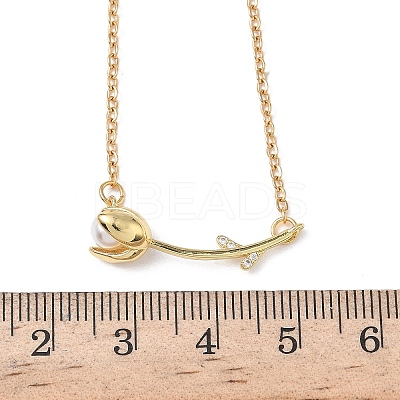 Brass and Acrylic Rose Flower Pendant 304 Stainless Steel Chain Necklaces for Women NJEW-D341-02G-1