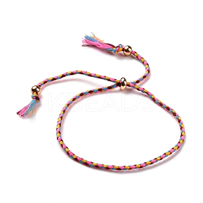 Polyester Braided Slider Bracelet with Brass Beads BJEW-A099-01-1
